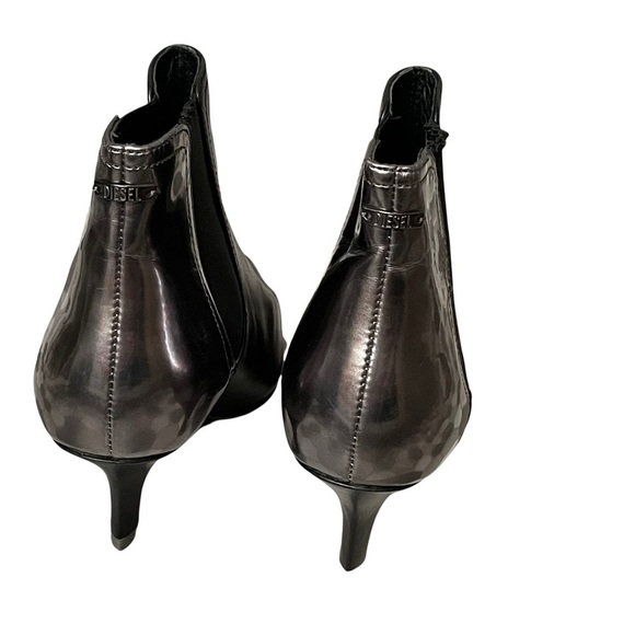 Diesel Black Leather Chelsea Ankle Boots US 6 Drinky Party Kitten Heel Metallic - Picture 5 of 11